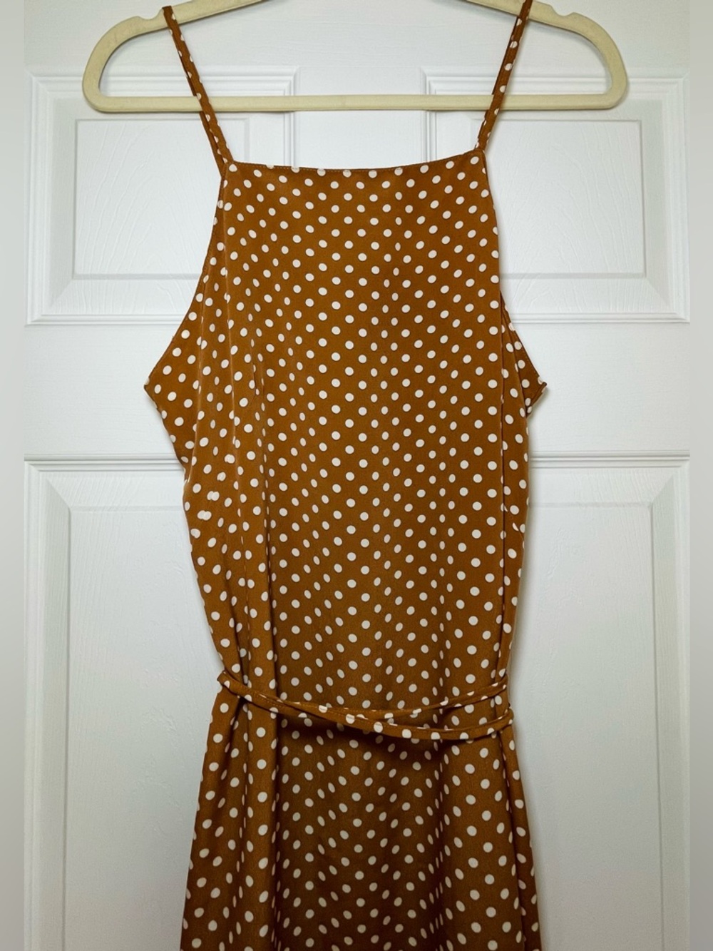 Brown Polka Dot Spaghetti Strap Maxi Dress